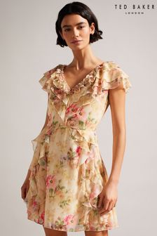 Ted Baker Ammiah Frilled Sleeveless V-Neck Mini Brown Dress (189028) | £195