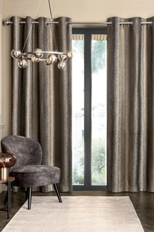 Black/Bronze Gold Metallic Stripe Eyelet Lined Lined Curtains