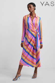 Y.A.S Multi Stripe Calla Midi Wrap Dress