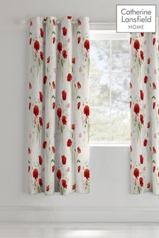 Catherine Lansfield Red Wild Poppies Eyelet Curtains