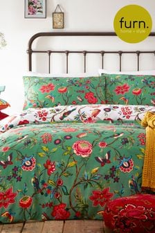 furn. Verdi Green Tropical Floral Reversible Duvet Cover and Pillowcase Set