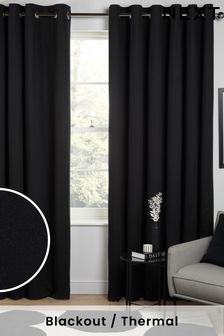 Black Cotton Blackout/Thermal Eyelet Curtains