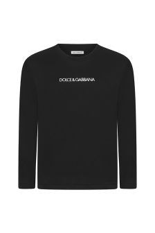 Dolce & Gabbana Kids Boys Black Cotton Logo Long Sleeves T-Shirt