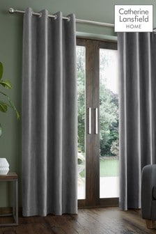 Catherine Lansfield Grey Faux Suede Eyelet Curtains