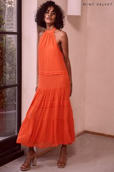 Mint Velvet Orange Halter Maxi Dress (203065) | £149