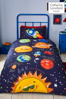 Catherine Lansfield Blue Kids Happy Space Easy Care Duvet Cover and Pillowcase Set