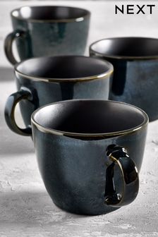 Set of 4 Teal Blue Logan Reactive Glaze Mugs (205046) | £22