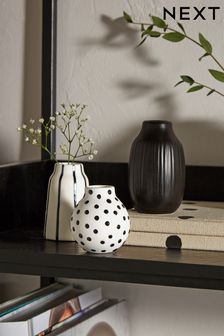 Set of 3 Black/White Small Ceramic Vases