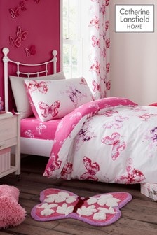 Catherine Lansfield Pink Butterfly Easy Care Duvet Cover and Pillowcase Set
