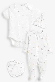 Character Baby Sleepsuit, Short Sleeve Bodysuit, Bib and Hat Set (0-6mths)