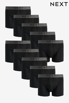 Black 10 pack Next A-Front Pure Cotton Boxers (206496) | £48