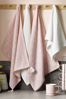 Set of 4 Pink Geo Kitchen Tea Towels