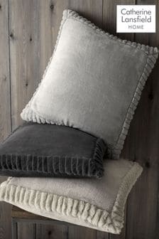 Catherine Lansfield Silver Velvet and Faux Fur Cushion