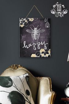 Art For The Home Black Bee Happy Wall Art