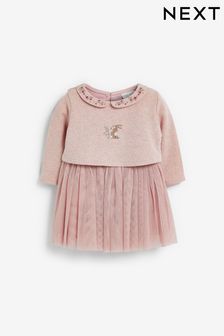 Benetton Benetton Baby Girls Dress 3-6month Never Worn Pink With Sparkle & Bow Detail 