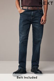 Washed Blue Belted Straight Fit Jeans (215124) | £45