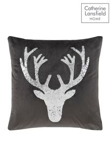 Catherine Lansfield Grey Sequin Stag Cushion