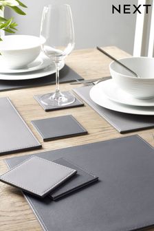 Charcoal/Grey 4 Reversible Faux Leather Placemats And Coasters Set