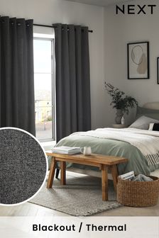 Charcoal Grey Soft Marl Eyelet Blackout/Thermal Curtains (220067) | £60 - £165
