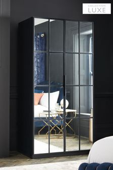 Black Windowpane Collection Luxe Mirrored Double Wardrobe (220132) | £625