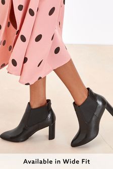 Black Croc Effect Regular/Wide Fit Forever Comfort® Heel Boots (220710) | £45
