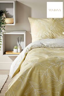 Vantona Cream Linear Leaves Duvet Cover and Pillowcase Set