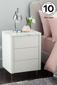 White Cassia Textured 3 Drawer Bedside Table (227270) | £225