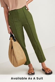 Khaki Green Linen Blend Smart Slim Leg Trousers (231458) | £30