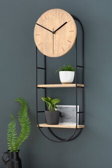 Wood Clock With Shelves (231477) | £55