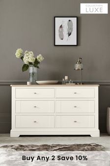 Chalk White Hampton Painted Oak Collection Luxe Super Wide Chest of Drawers (232804) | £925