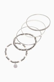 Silver Tone Sparkle Bead & Bangle Bracelet Pack (234457) | £14