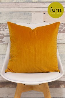 furn. Ochre Yellow Aurora Ribbed Velvet Polyester Filled Cushion