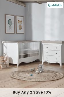 Clara 2 piece White & Ash Nursery Furniture Set - Cot Bed & Dresser By Cuddleco