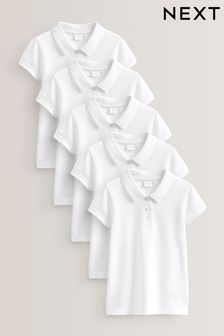 White 5 Pack Cotton Short Sleeve Polo Shirts (3-16yrs) (236383) | £17 - £25