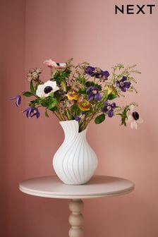White Ceramic Pleated Medium Vase (237445) | £30