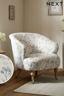 Soft Marl Blue Isla Floral Washed Castor Legs Farrington Accent Chair