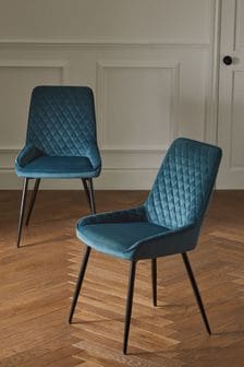 Set of 2 Opulent Velvet Airforce Blue Hamilton Black Leg Dining Chairs