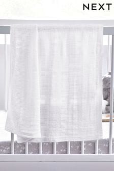 White Kids Organic Cotton Lightweight Cellular Blanket Width: 75cm x Length: 95cm