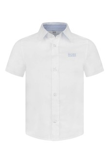Boss Kidswear Boys White Cotton Short Sleeve Shirt