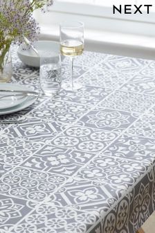Tile Print Wipe Clean Table Cloth With Linen