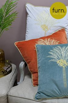 furn. Coral Orange Desert Palm Embroidered Polyester Filled Cushion