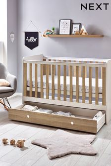 Parker White and Wood Effect Cot Bed Drawer
