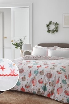 Red 100% Cotton Vintage Ditsy Baubles Duvet Cover and Pillowcase Set
