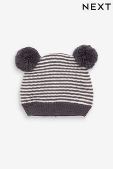 Monochrome Double Pom Pom Knitted Baby Hat (0mths-2yrs) (246814) | £6