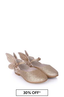 Sophia Webster Girls Gold Glitter Embroidered Shoes