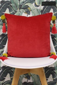 Riva Paoletti Pomegranate Red/Lemon Curry Poonam Velvet Polyester Filled Cushion