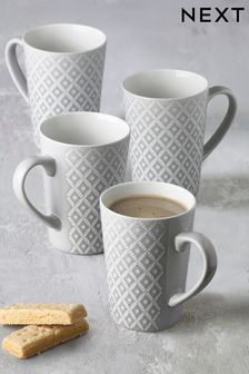 Grey Geo Embossed Set of 4 Latte Mugs (248245) | £24