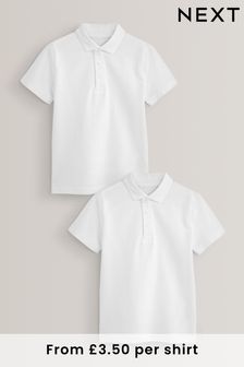 White 2 Pack Cotton School Polo piqu Shirts (3-16yrs) (250111) | £7 - £12.50