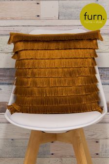 furn. Gold Flicker Fringed Polyester Filled Cushion