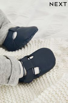 Navy Baby Leather T-Bar Pram Shoes (0-24mths) (250647) | £13